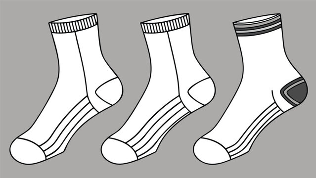Set of three white socks with stripes, vector illustration of sportswear accessories