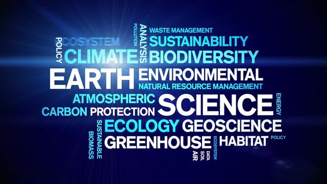 Earth Science animated word cloud-text design animation tag kinetic typography seamless loop.
