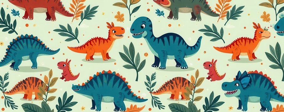 Adorable dinosaur pattern Seamless dino texture for kids , childish, paper