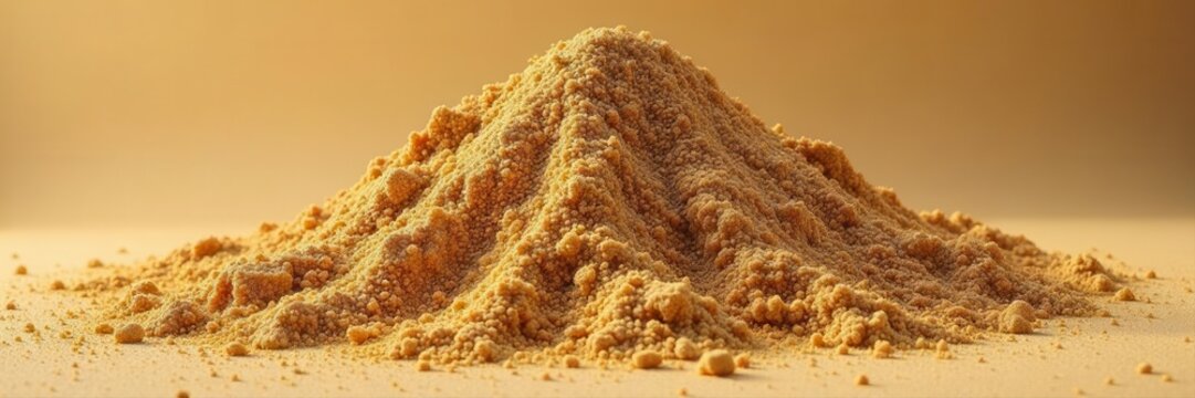 Coarse sand pile, shadows show uneven texture , rough, brown, coarse