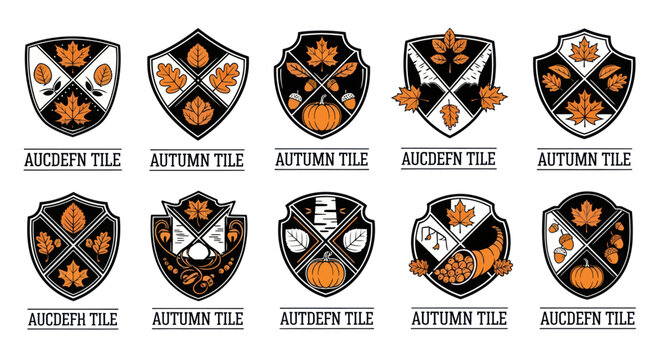 Autumn Harvest Shield Crest and Leaf Badge Collection