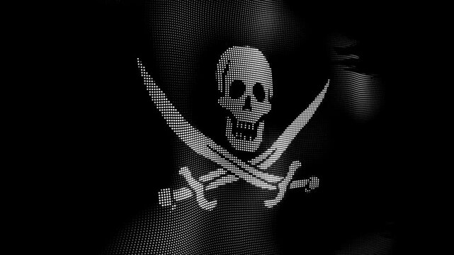 3d flags of pirate shows skull 