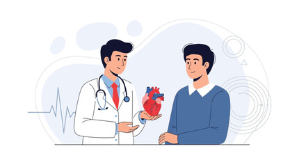 Fototapeta premium Doctor Explains Heart Health to Patient with Realistic Organ Model
