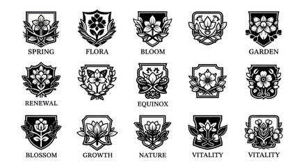 Obraz premium Vintage Floral Crest and Botanical Shield Emblem Set