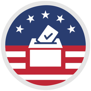 Us election ballot box icon with checkmark and stars on american flag design for voting, election