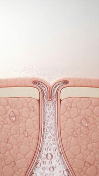 Skin pore with sebum and acne breakout Close up illustration showing the cross section of human skin highlighting a pore clogged with sebum dead skin cells and oil