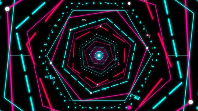 Cybernetic digital data tunnel matrix flying in tech cyber space