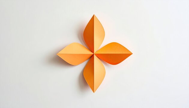 Origami Flower Shape Geometric Design Orange Paper Craft.