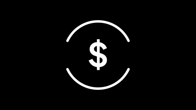 Animated dollar sign icon with rotating circular outline on black