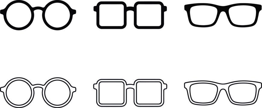 Six pairs of glasses silhouettes in different styles on a white background vector illustration