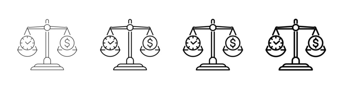 Work Life Balance Scale Time Money Equilibrium Line Art Icon Vector Illustration