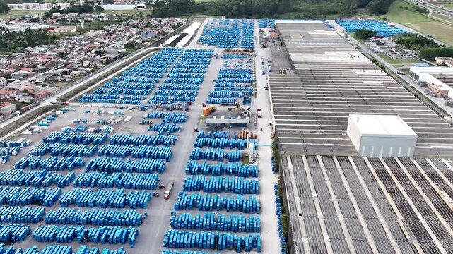 Industrial Data center in Santa Catarina, Brazil. Aerial view. Production of porcelain tiles and large format porcelain slabs.
