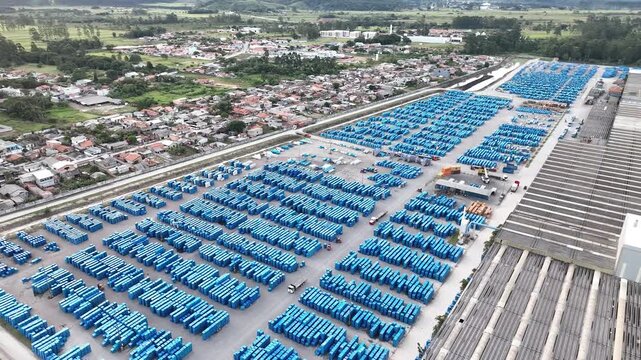 Industrial Data center in Santa Catarina, Brazil. Aerial view. Production of porcelain tiles and large format porcelain slabs.