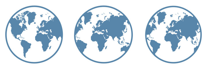 Obraz premium World globe icon vector, blue earth symbol set, www homepage internet icons, isolated transparent background EPS 10 design.