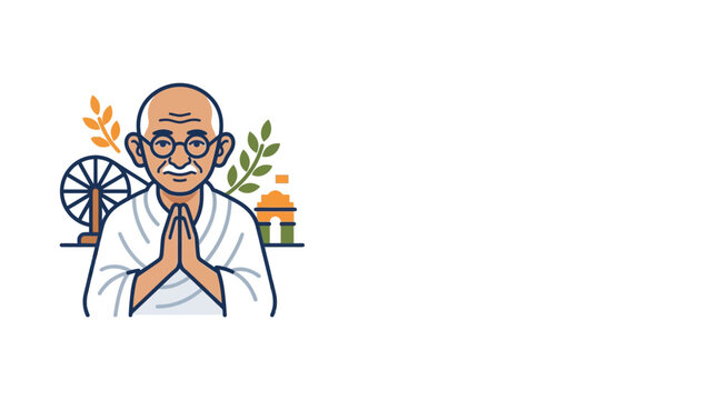 Mahatma Gandhi Illustration with Indian Symbols