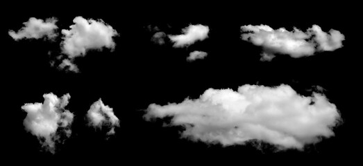 Obraz premium design use cloud transparent in nature. abstract white fluffy cloud isolated on a black background. blending with smoke in the sky, floating softly with a light texture