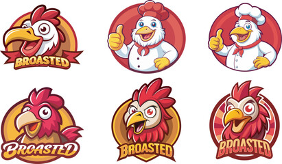 Fototapeta premium Multiple cartoon chicken mascots with professional chef hats and thumbs up gestures for food branding.