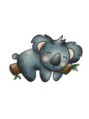An illustration of a koala relaxing on a tree branch.