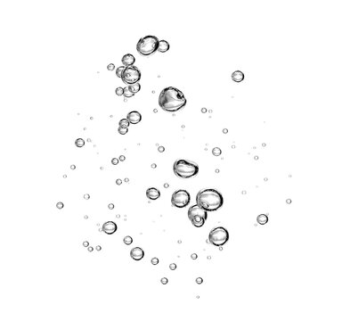 set bubbles rising to the water's surface isolated on a white background. drop air in water flowing up, underwater, clear liquid. water bubble white oxygen air