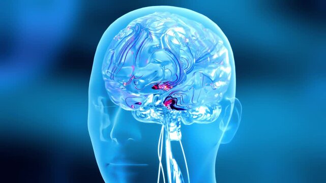 Brain digital transparent. Neuron connections. Futuristic medical technology concept. Can be used in medical elements or science, 3D Render.
