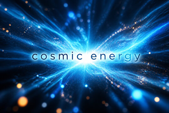A vibrant, abstract depiction of cosmic energy radiating outwards in a dark space.