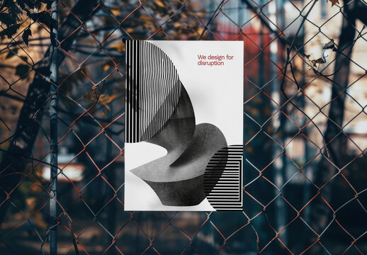 Abstract Poster Mockup On Chain Link Fence PSD