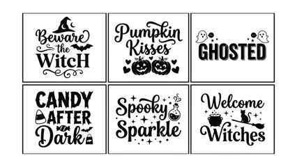 Fototapeta premium Halloween Typography Quotes Bundle with Beware the Witch and Ghosted Vector EPS Collection