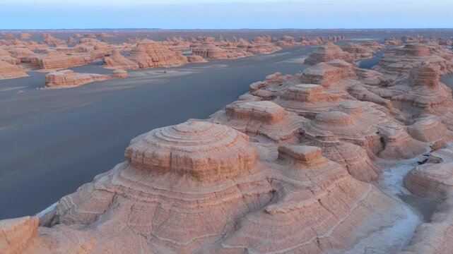Aerial View of Dunhuang Yardang Landform, Gansu China, Unique Wind Erosion Desert Rock Formations
Majestic Yadan Devil City Desert Landscape, Natural Eroded Geological Landmarks in Northwest China