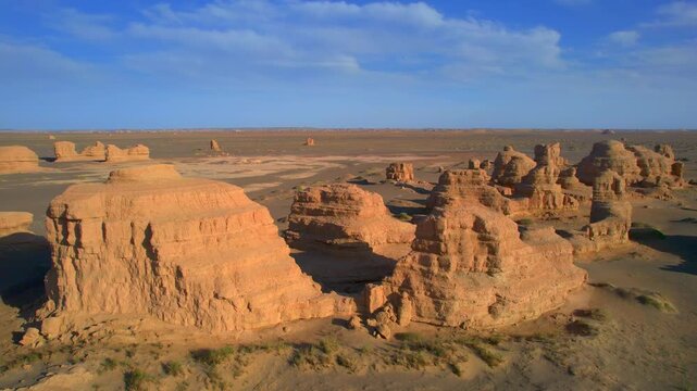 Aerial View of Dunhuang Yardang Landform, Gansu China, Unique Wind Erosion Desert Rock Formations
Majestic Yadan Devil City Desert Landscape, Natural Eroded Geological Landmarks in Northwest China