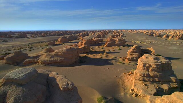 Aerial View of Dunhuang Yardang Landform, Gansu China, Unique Wind Erosion Desert Rock Formations
Majestic Yadan Devil City Desert Landscape, Natural Eroded Geological Landmarks in Northwest China