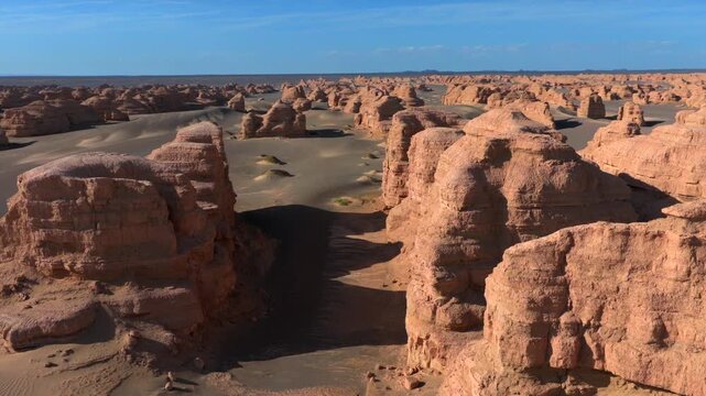 Aerial View of Dunhuang Yardang Landform, Gansu China, Unique Wind Erosion Desert Rock Formations
Majestic Yadan Devil City Desert Landscape, Natural Eroded Geological Landmarks in Northwest China