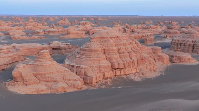 Aerial View of Dunhuang Yardang Landform, Gansu China, Unique Wind Erosion Desert Rock Formations
Majestic Yadan Devil City Desert Landscape, Natural Eroded Geological Landmarks in Northwest China