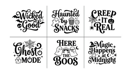 Fototapeta premium Halloween Typography Quotes Bundle with Wicked Good and Haunted Snacks Vector EPS