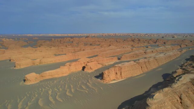 Aerial View of Dunhuang Yardang Landform, Gansu China, Unique Wind Erosion Desert Rock Formations
Majestic Yadan Devil City Desert Landscape, Natural Eroded Geological Landmarks in Northwest China