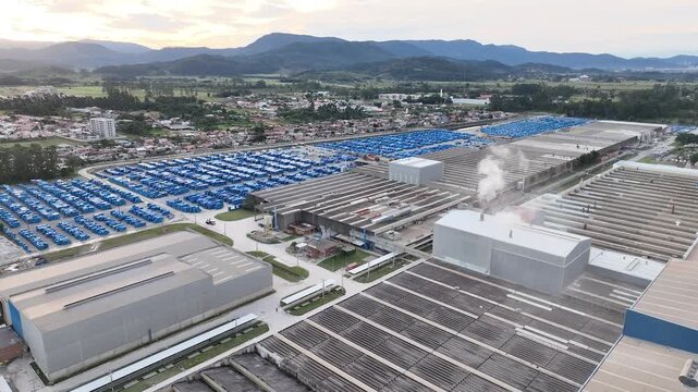 Industrial Data center in Santa Catarina, Brazil. Aerial view. Production of porcelain tiles and large format porcelain slabs.