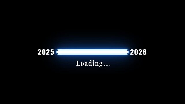 New year 2025 to 2026 loading progress bar animation, digital countdown concept for holiday celebration and tech interface