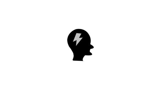 Minimalist human head with lightning bolt symbol for brainstorming and creative idea concepts innovation
