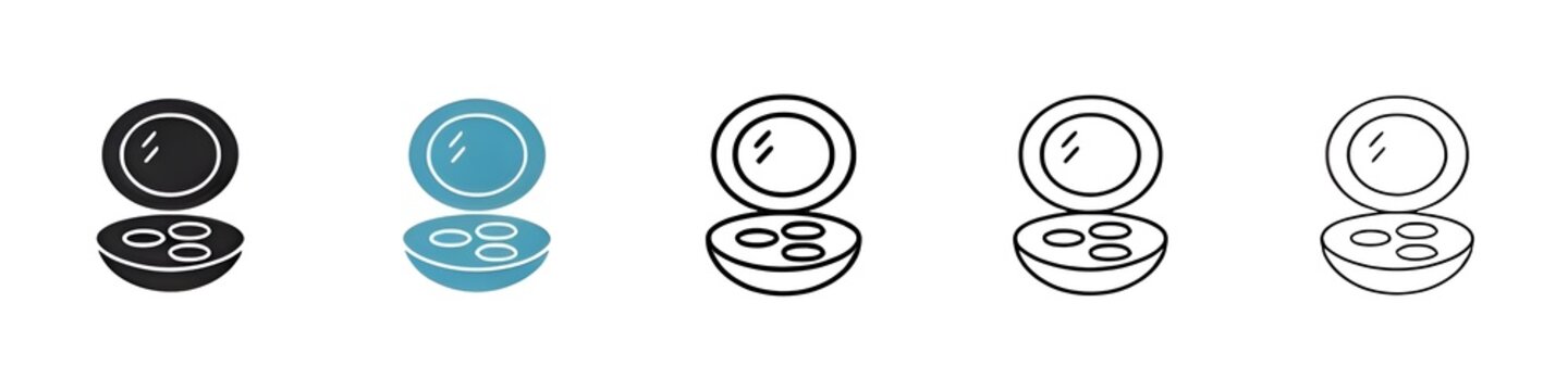 Beauty Compact Powder and Mirror Icons. Elegant Foundation and Personal Mirrors. Thin line customizable illustration. Contour symbol. Vector isolated outline drawing. Editable stroke