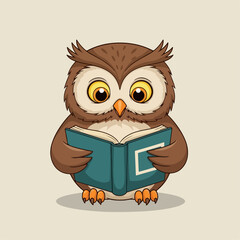 Educational Owl Cartoon Character with Book Vector