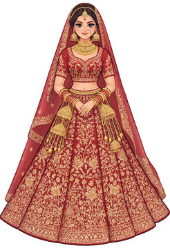 South Asian Bride in Crimson Bridal Lehenga