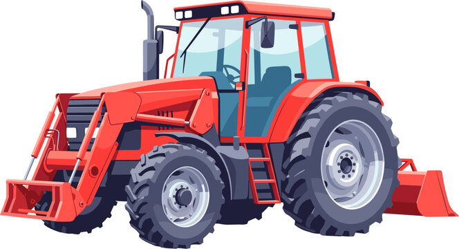 Large red agricultural tractor with front loader bucket parked for farming tasks