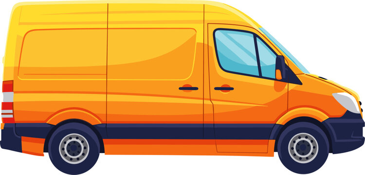 Orange cargo delivery van side view vector illustration isolated on transparent background