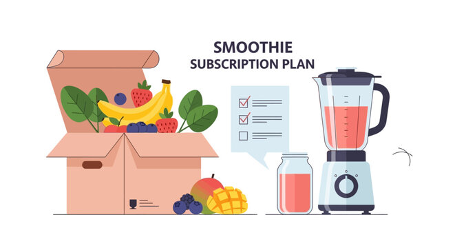 Smoothie subscription plan with fresh fruits and blender for healthy lifestyle