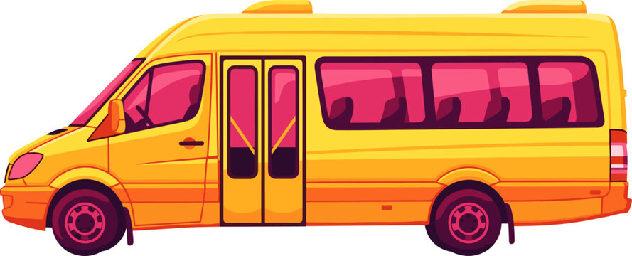 Yellow passenger transit minibus van side profile isolated on transparent background vector graphic illustration