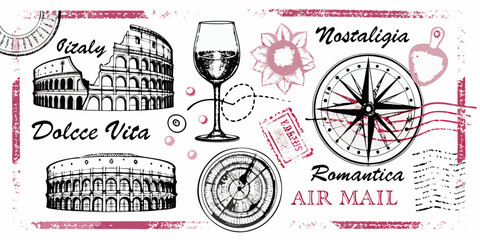 Italy themed travel elements vector illustration with white background © Rita