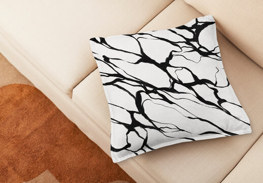 Abstract Cushion Mockup On Beige Sofa PSD
