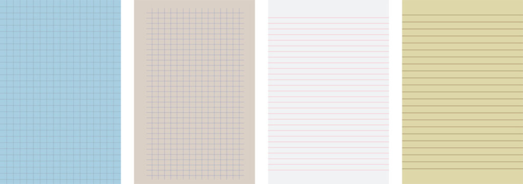 Set of four different types of paper backgrounds including grid and lined paper