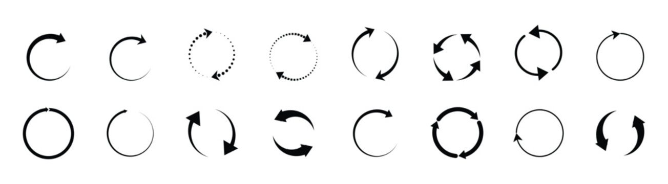 Circle arrow icon set. circular arrow icon, Recycle, repeat,refresh, reload arrow icon symbol sign, Set of circle arrows. Vector elements. Black loading symbol.rotate arrow symbol,vector illustration.
