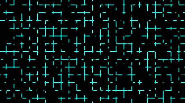 Wireframe perspective grid lines looping. Grid graph pattern moving black screen. Colourful wavy grid background. Graphic lines seamless looping. Neon grid lines with ambient lighting of squares.