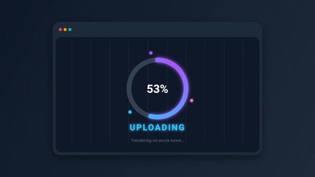 Flat Design Computer Interface Animation Showing File Initialization and Upload Progress Bar with Percentage